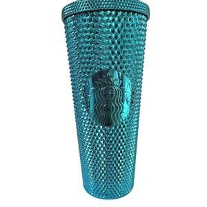 Starbucks Studded Texture Teal splash Bling Tumbler Cup - 24oz No Straw